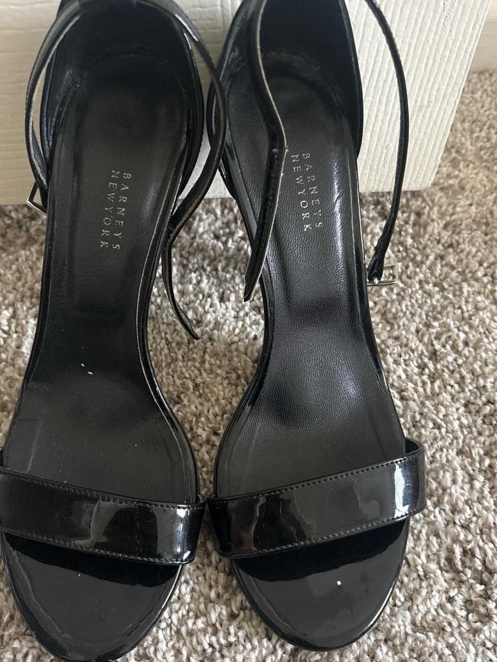 Barneys New York Black Patent Leather Ankle-Strap Sandals